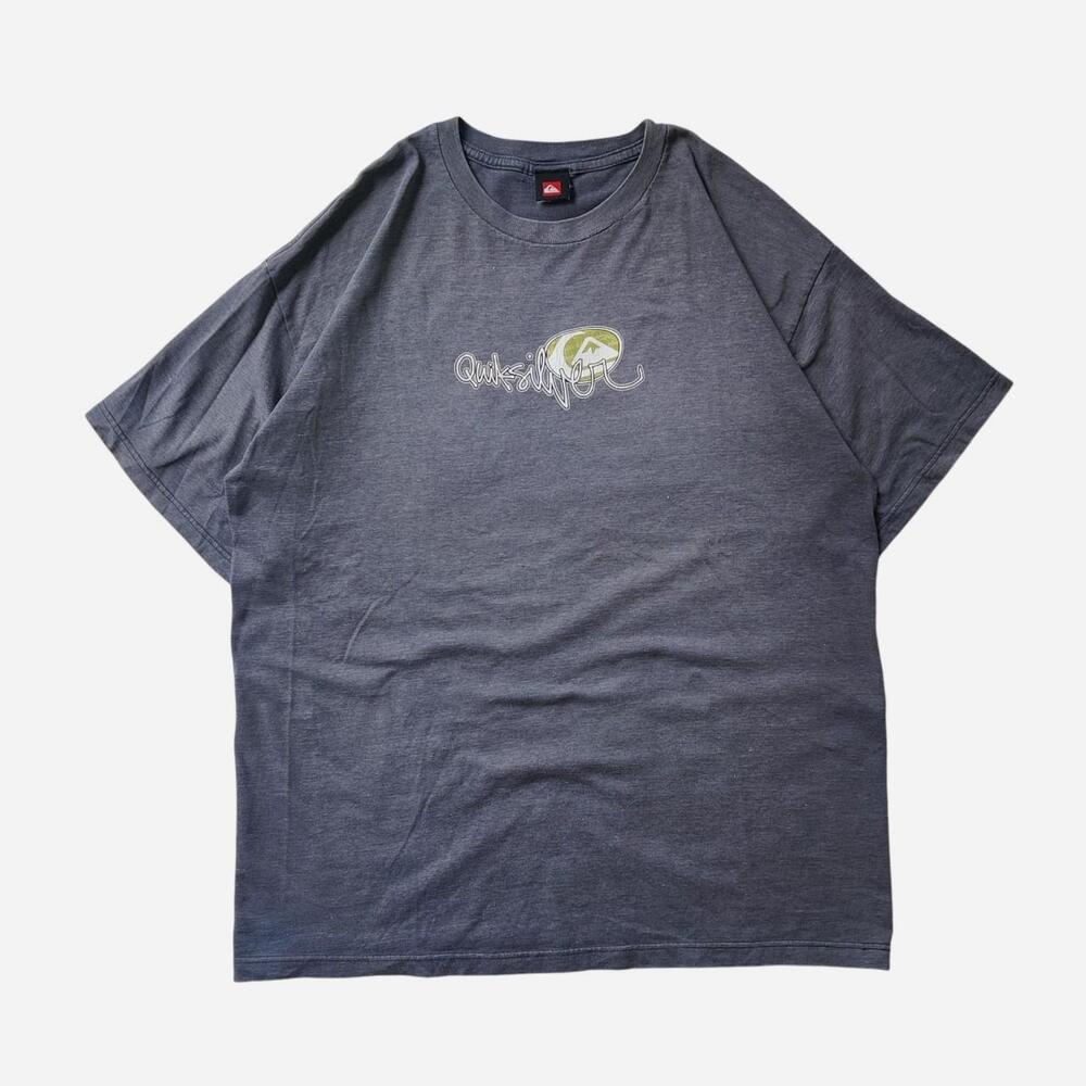 Y2K Quiksilver Surf T-Shirt Gray tee with white & green circular graphic